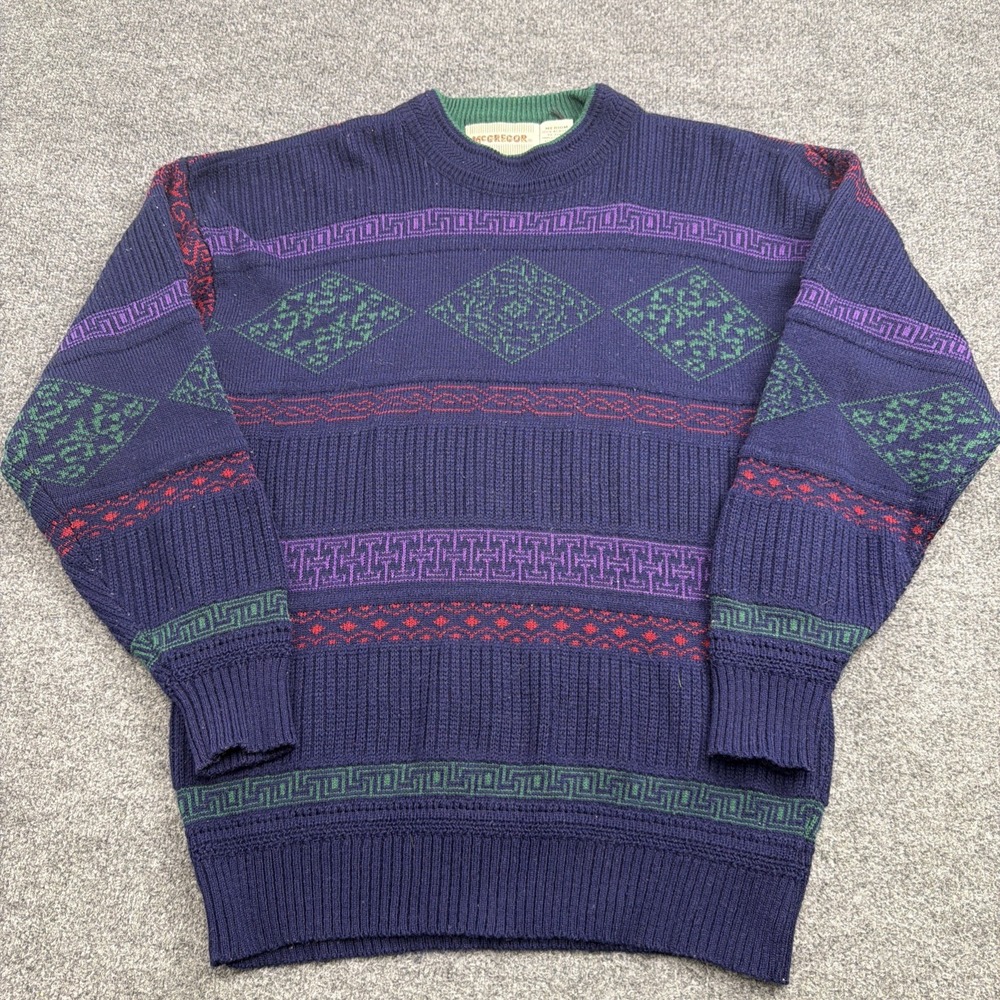 VTG 80s McGregor Geometric Grandpa Sweater Mens Medium M Purple Acrylic Cosby